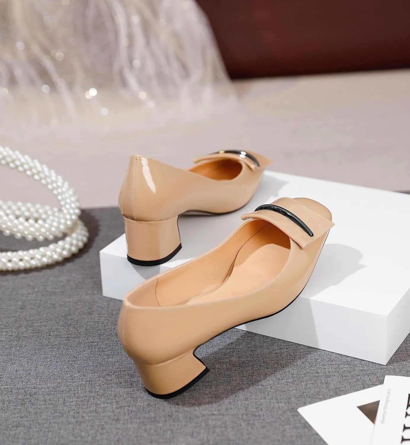 Joseywade Women Low Block Chunky Heel Pumps Slip On 2 Inches Closed Square Toe Comfort Shoes