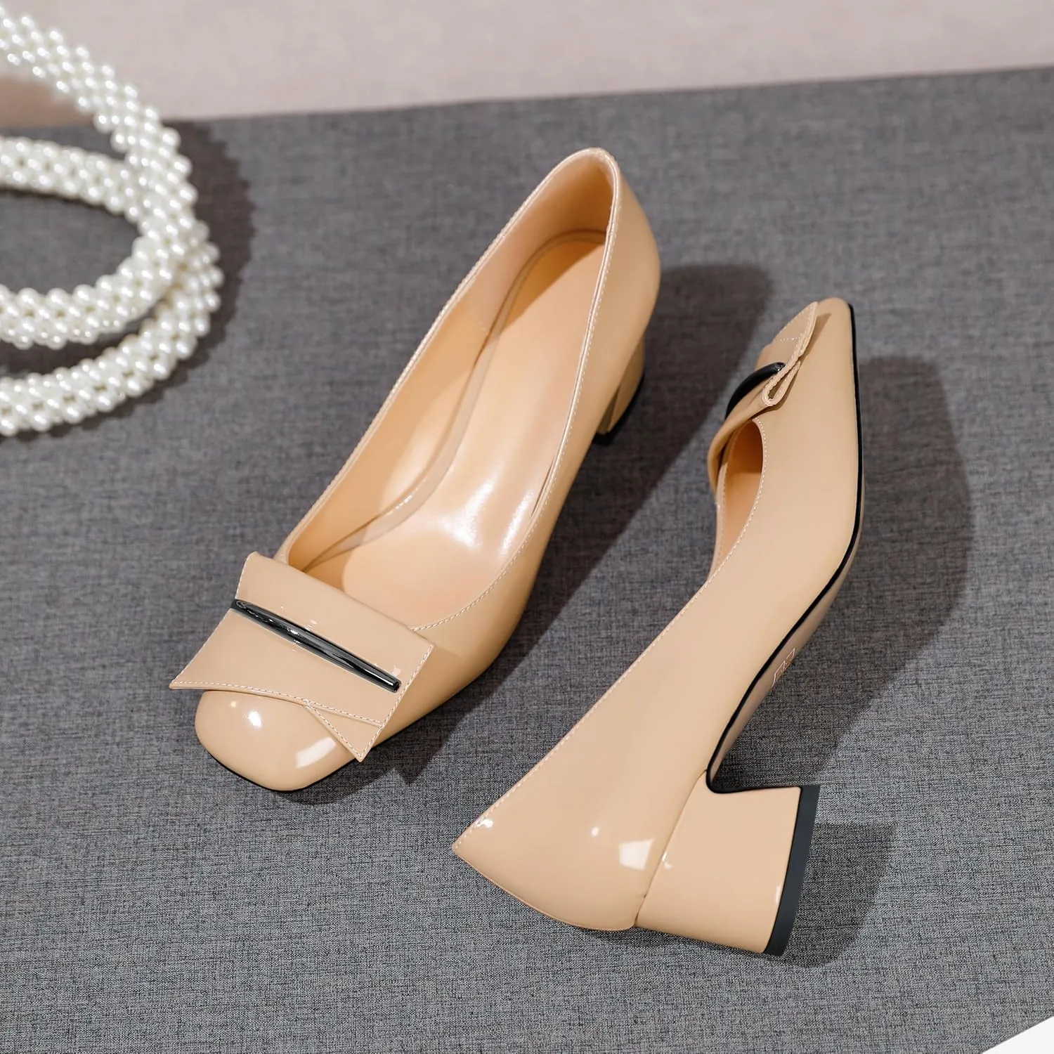 Joseywade Women Low Block Chunky Heel Pumps Slip On 2 Inches Closed Square Toe Comfort Shoes