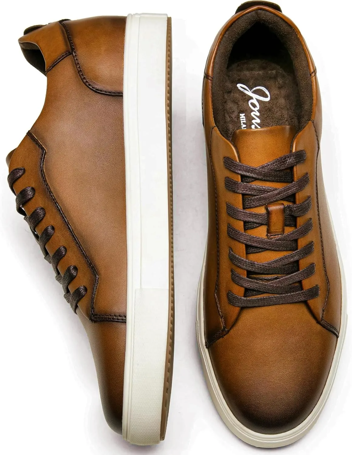 Jousen Men’s Fashion Sneakers Polished Leather Mens Dress Sneakers Stylish Retro Mens Business Casual Shoes
