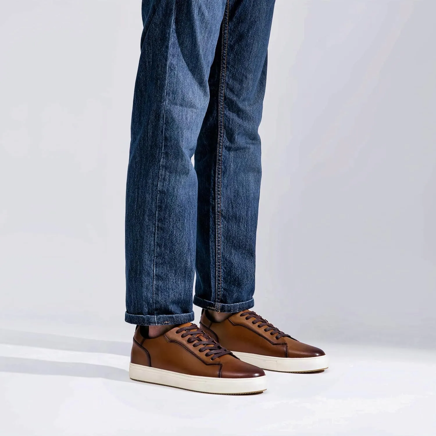 Jousen Men’s Fashion Sneakers Polished Leather Mens Dress Sneakers Stylish Retro Mens Business Casual Shoes