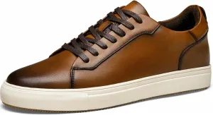 Jousen Men’s Fashion Sneakers Polished Leather Mens Dress Sneakers Stylish Retro Mens Business Casual Shoes