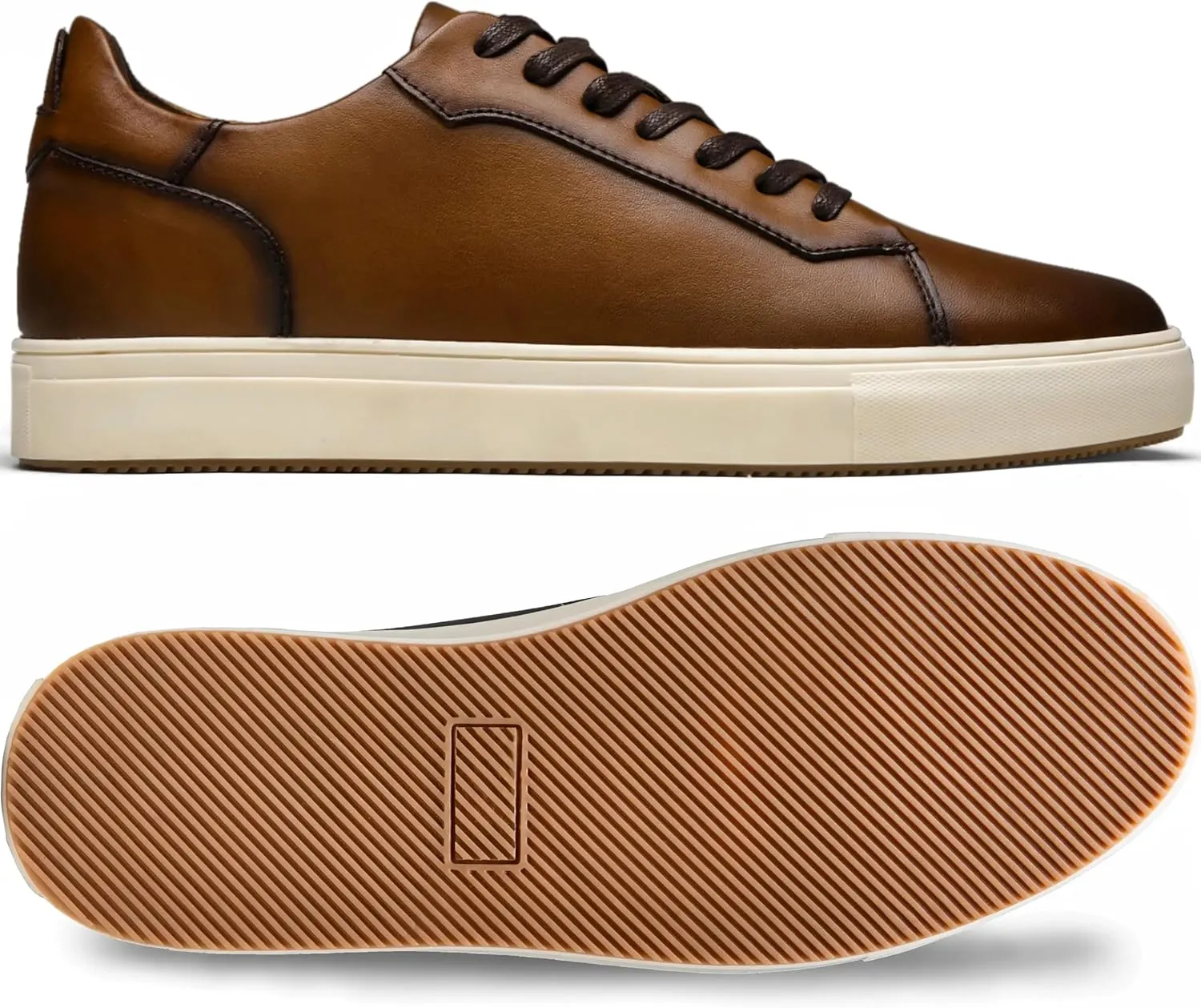 Jousen Men’s Fashion Sneakers Polished Leather Mens Dress Sneakers Stylish Retro Mens Business Casual Shoes
