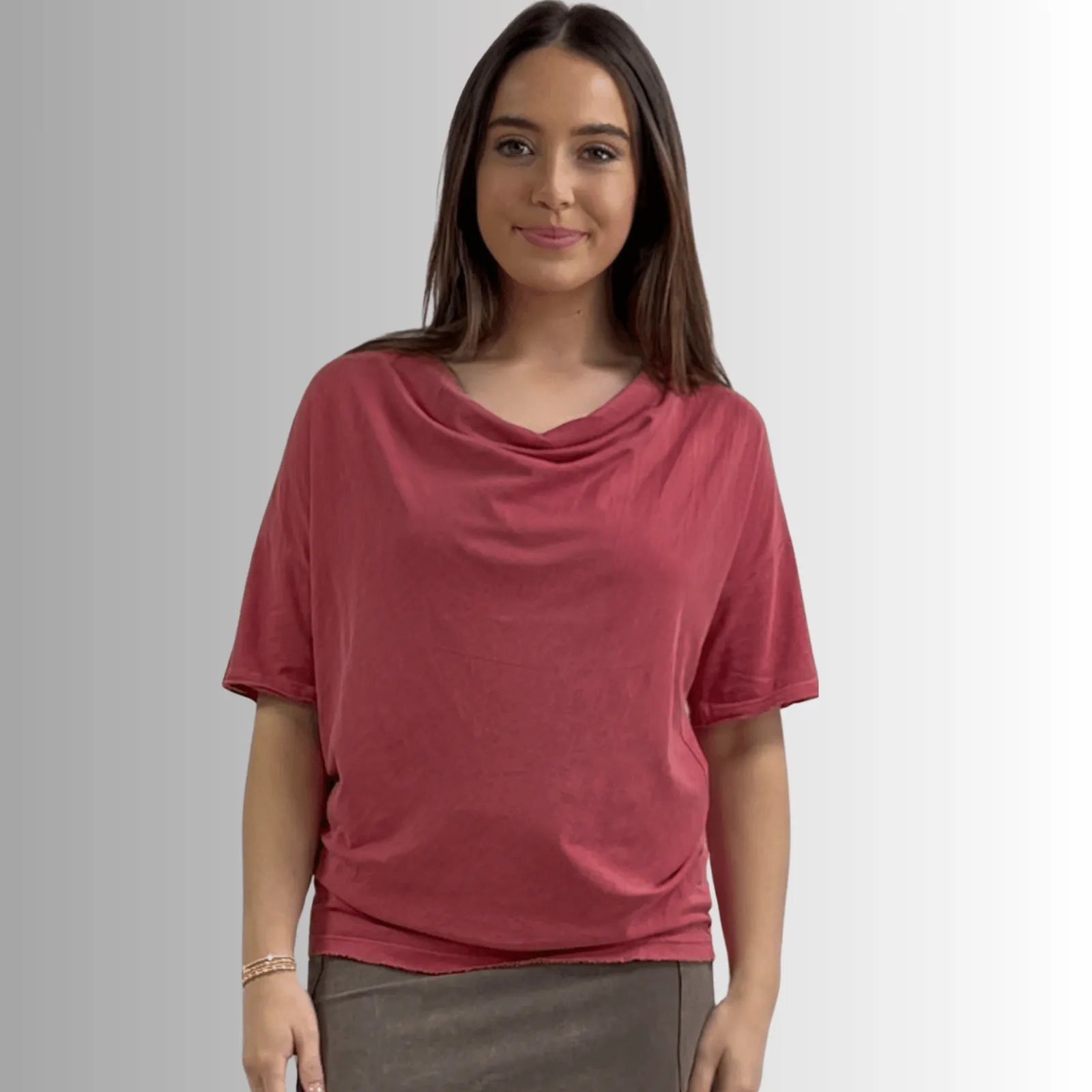 Julianne Cotton Cowl Neck Slub Tee