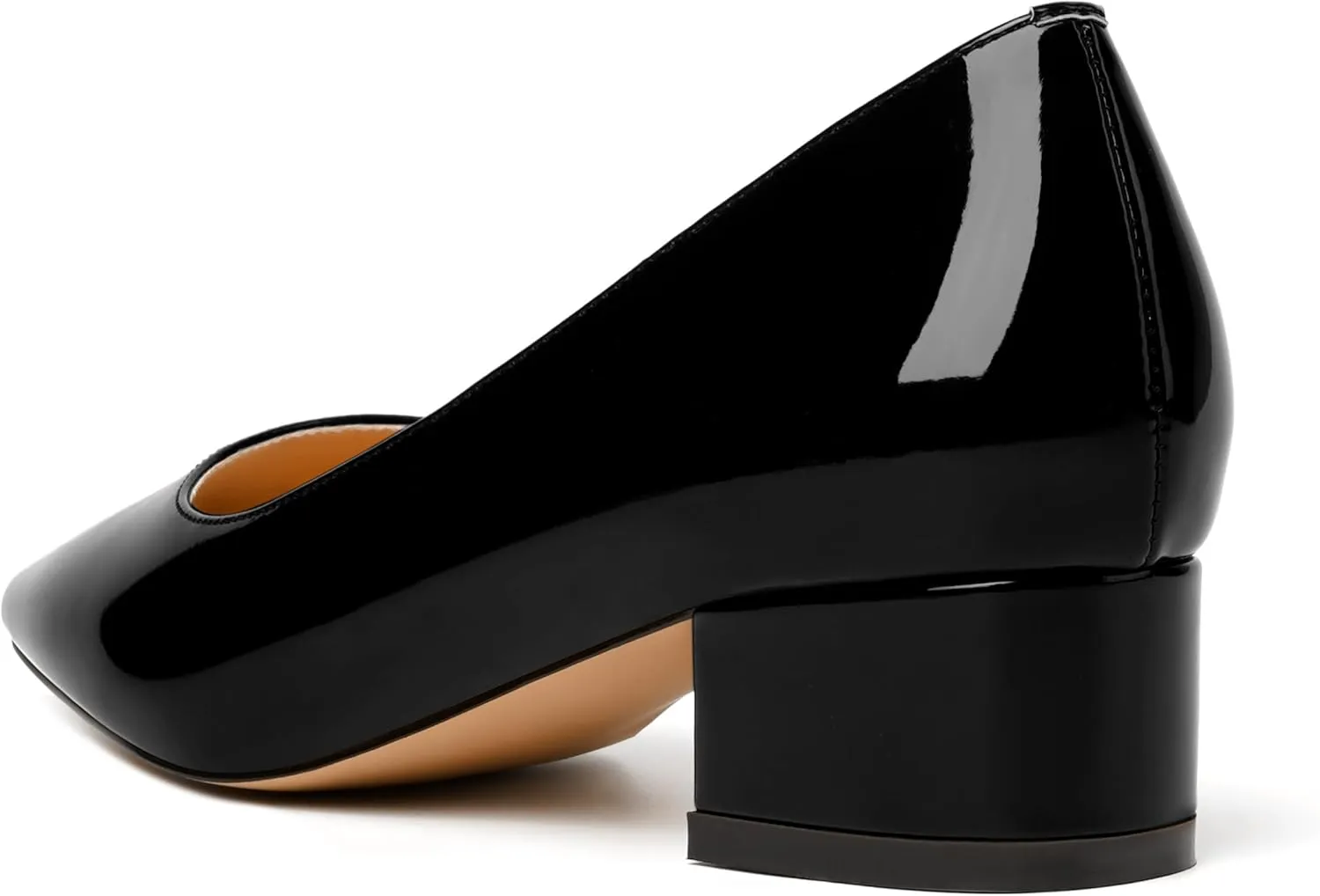 JUSTDANNI Womens Business Pointed Toe Stylish Patent Formal Slip On Chunky Low Heel Pumps Shoes 1.5 Inch
