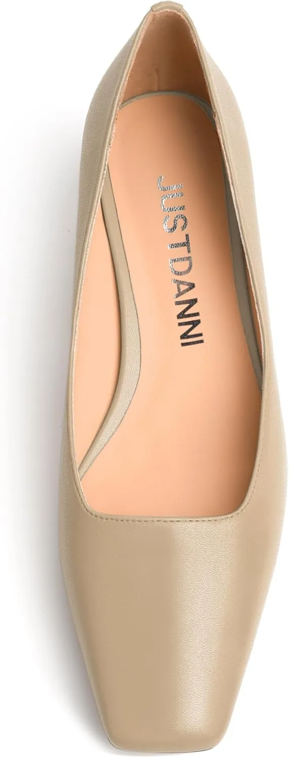JUSTDANNI Womens Slip On Dress Stylish Wedding Square Toe Matte Block Low Heel Pumps Shoes 1.5 Inch
