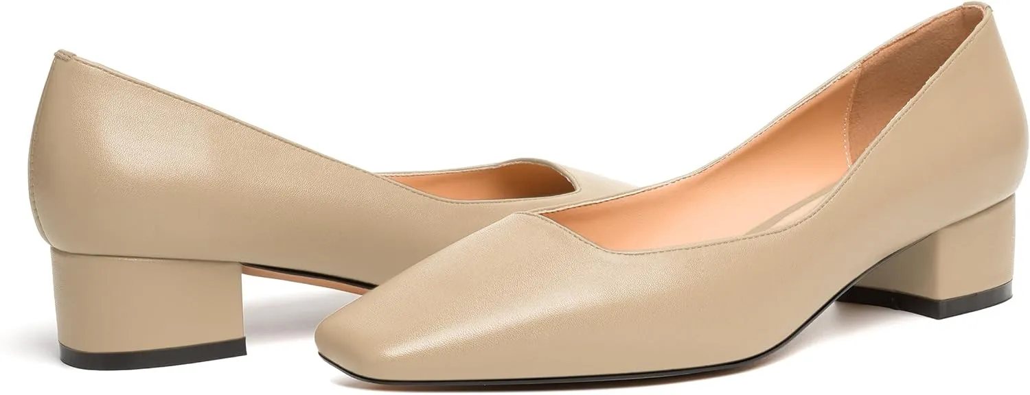 JUSTDANNI Womens Slip On Dress Stylish Wedding Square Toe Matte Block Low Heel Pumps Shoes 1.5 Inch