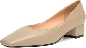 JUSTDANNI Womens Slip On Dress Stylish Wedding Square Toe Matte Block Low Heel Pumps Shoes 1.5 Inch