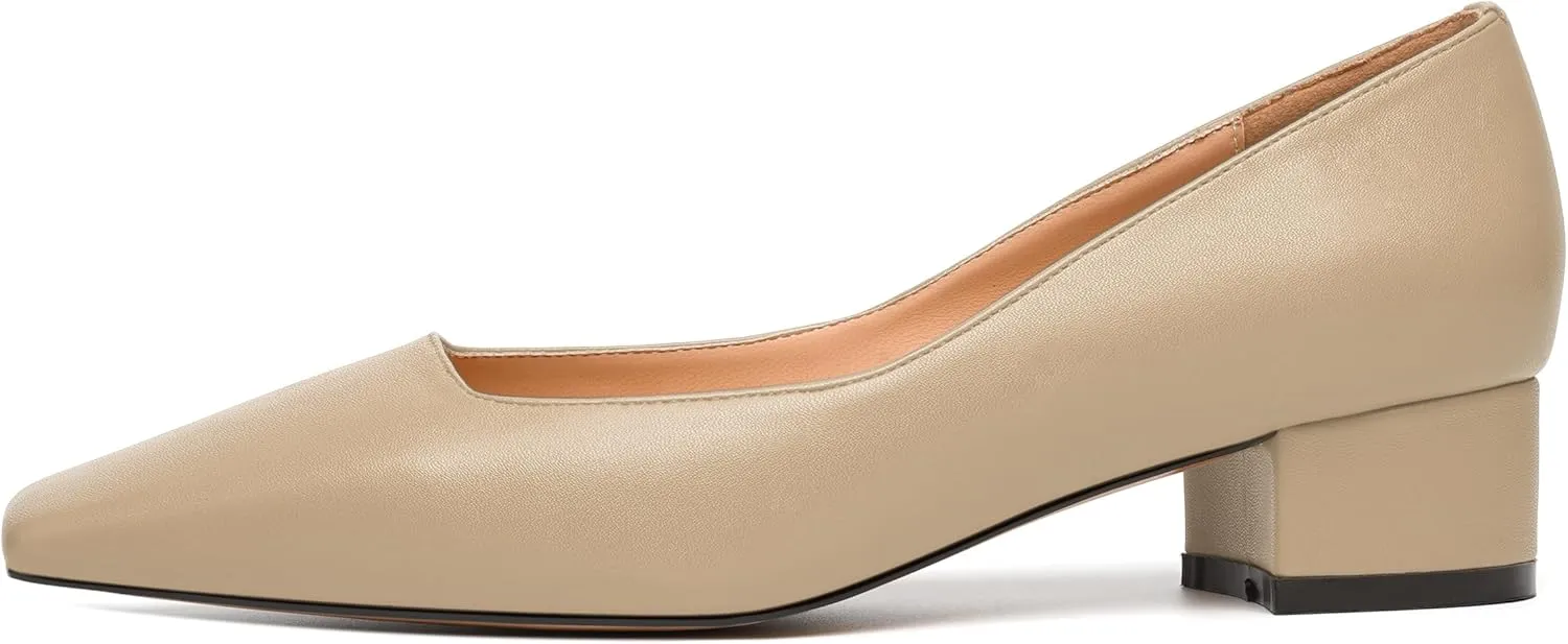 JUSTDANNI Womens Slip On Dress Stylish Wedding Square Toe Matte Block Low Heel Pumps Shoes 1.5 Inch