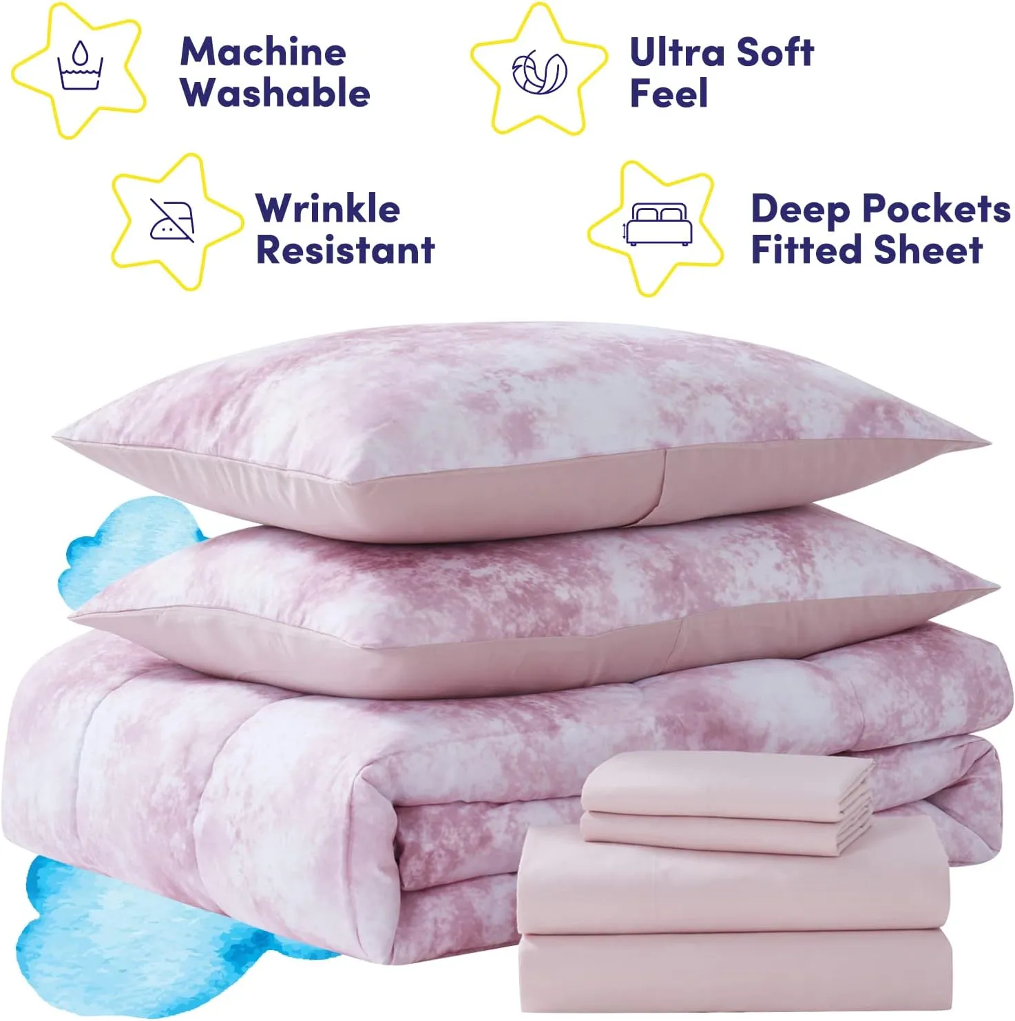 Kids Bedding Set Bed in a Bag for Boys and Girls Toddlers Printed Sheet Set and Comforter , Twin, Waterbury Marble