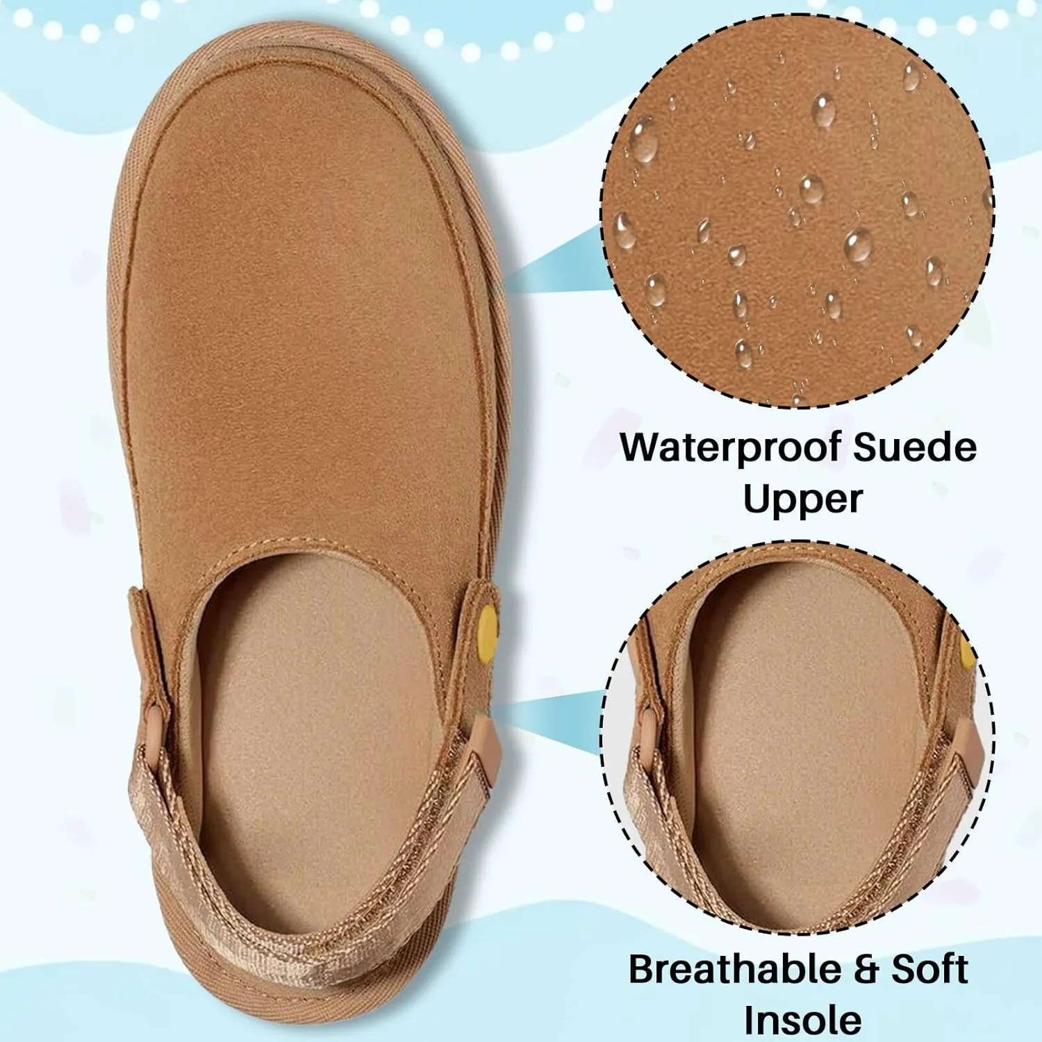 Kids Clogs for Girls & Boys - Suede Platform Clogs with Adjustable Strap & Easy Slip On/Off - Beige - Big Kid Size
