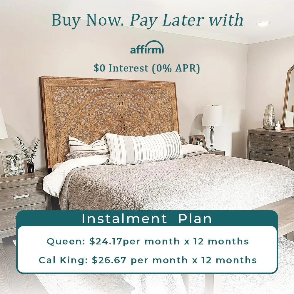 King Wood Headboard | Carved Full Headboard Only | Wooden Headboard Full Size Bed | Wall Mount Headboard King | Full Bed Headboard Panels (Cal King, Sumber, Natural)