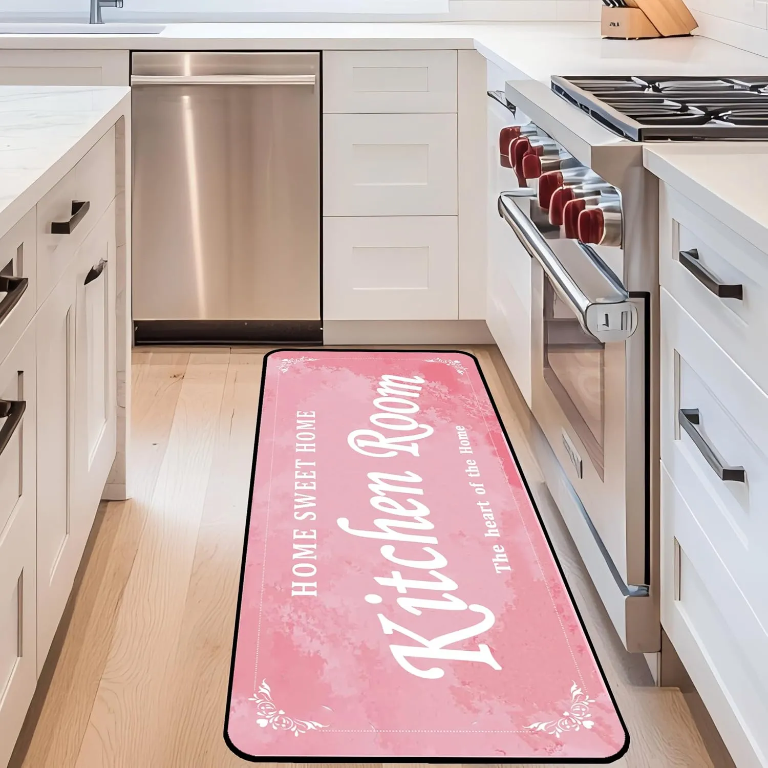 Kitchen Rug Pink Anti-Fatigue Kitchen Floor Mat – Non-Slip, Cushioned Comfort, Waterproof, Stylish Design, Perfect for Kitchen, Laundry Room, and Entryway 24x72 inch