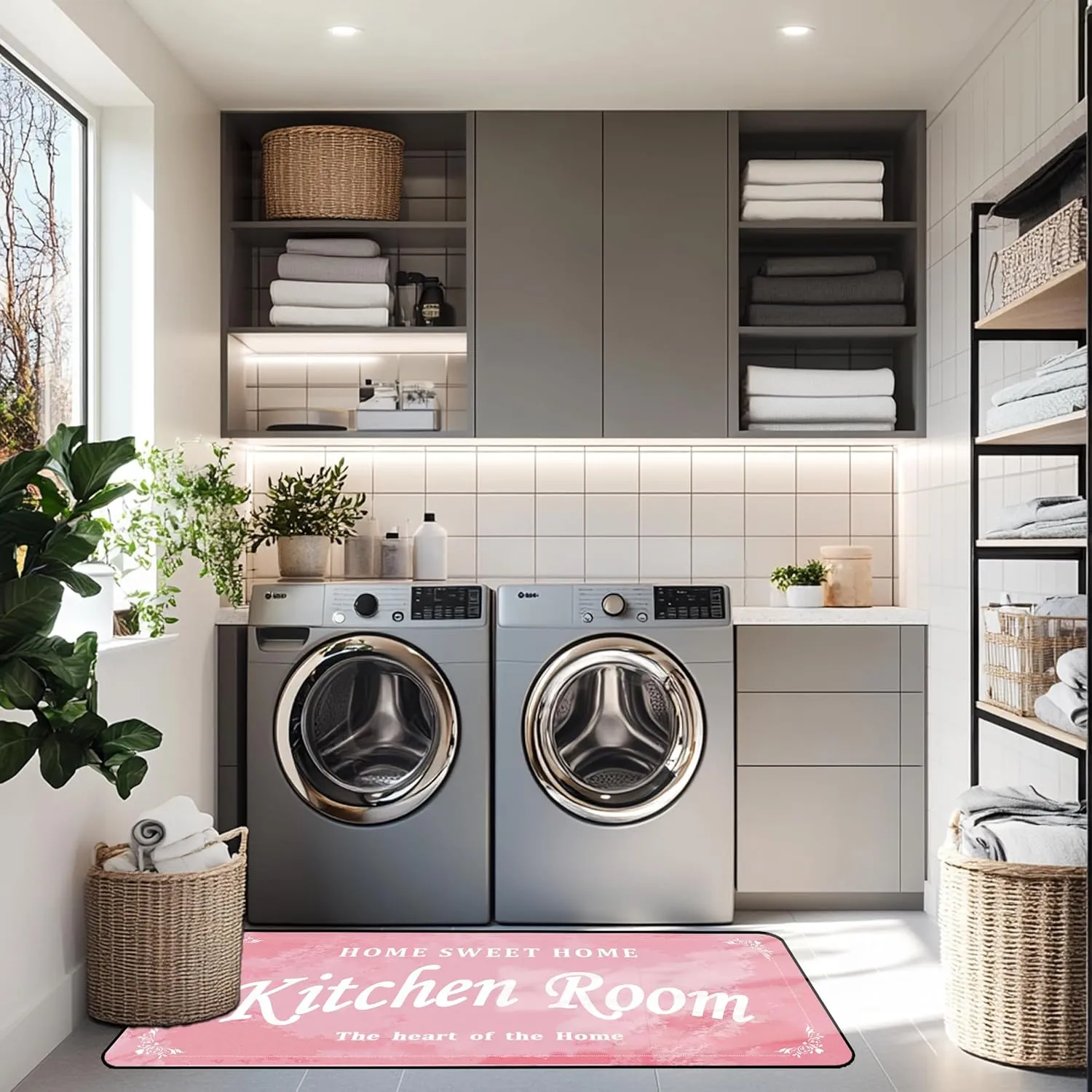 Kitchen Rug Pink Anti-Fatigue Kitchen Floor Mat – Non-Slip, Cushioned Comfort, Waterproof, Stylish Design, Perfect for Kitchen, Laundry Room, and Entryway 24x72 inch