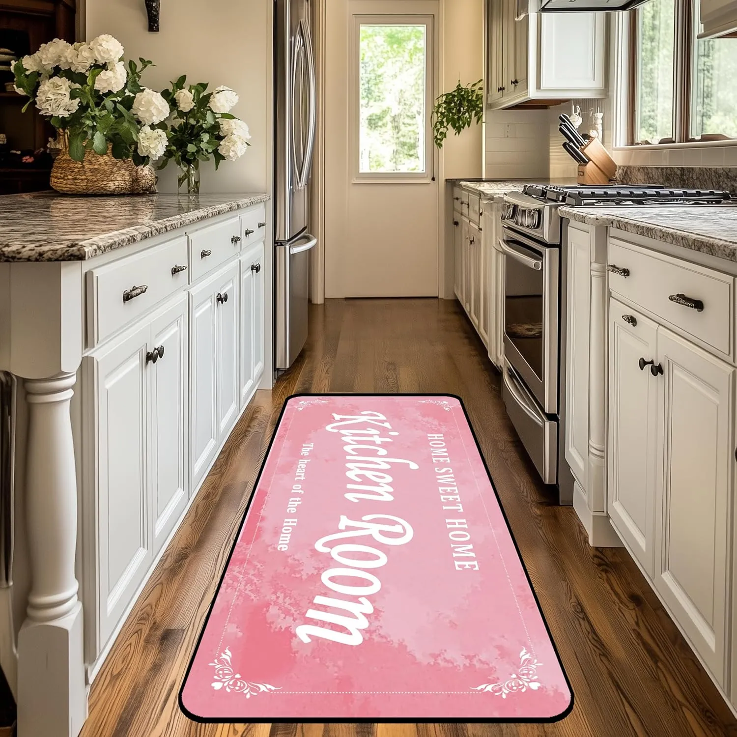Kitchen Rug Pink Anti-Fatigue Kitchen Floor Mat – Non-Slip, Cushioned Comfort, Waterproof, Stylish Design, Perfect for Kitchen, Laundry Room, and Entryway 24x72 inch