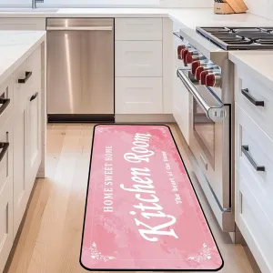 Kitchen Rug Pink Anti-Fatigue Kitchen Floor Mat – Non-Slip, Cushioned Comfort, Waterproof, Stylish Design, Perfect for Kitchen, Laundry Room, and Entryway 24x72 inch