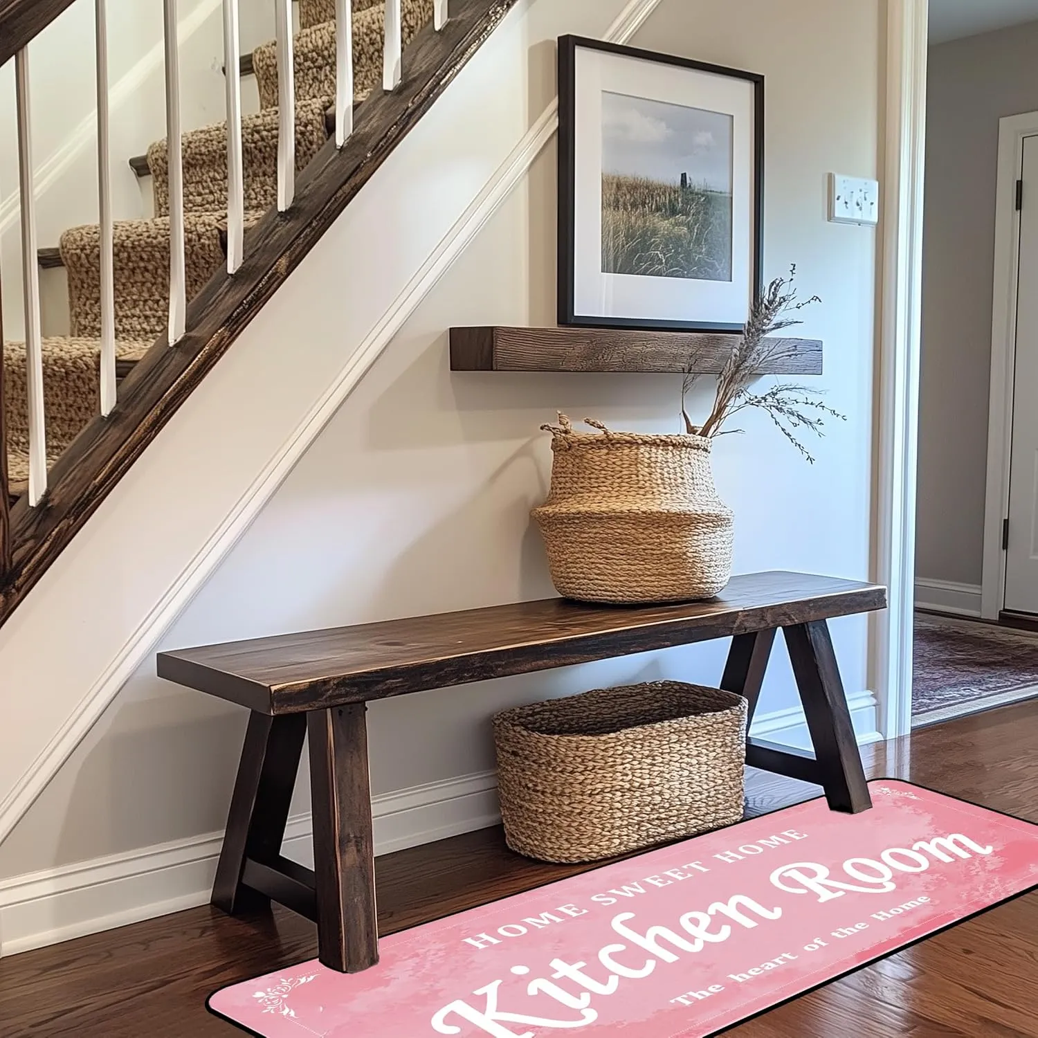 Kitchen Rug Pink Anti-Fatigue Kitchen Floor Mat – Non-Slip, Cushioned Comfort, Waterproof, Stylish Design, Perfect for Kitchen, Laundry Room, and Entryway 24x72 inch