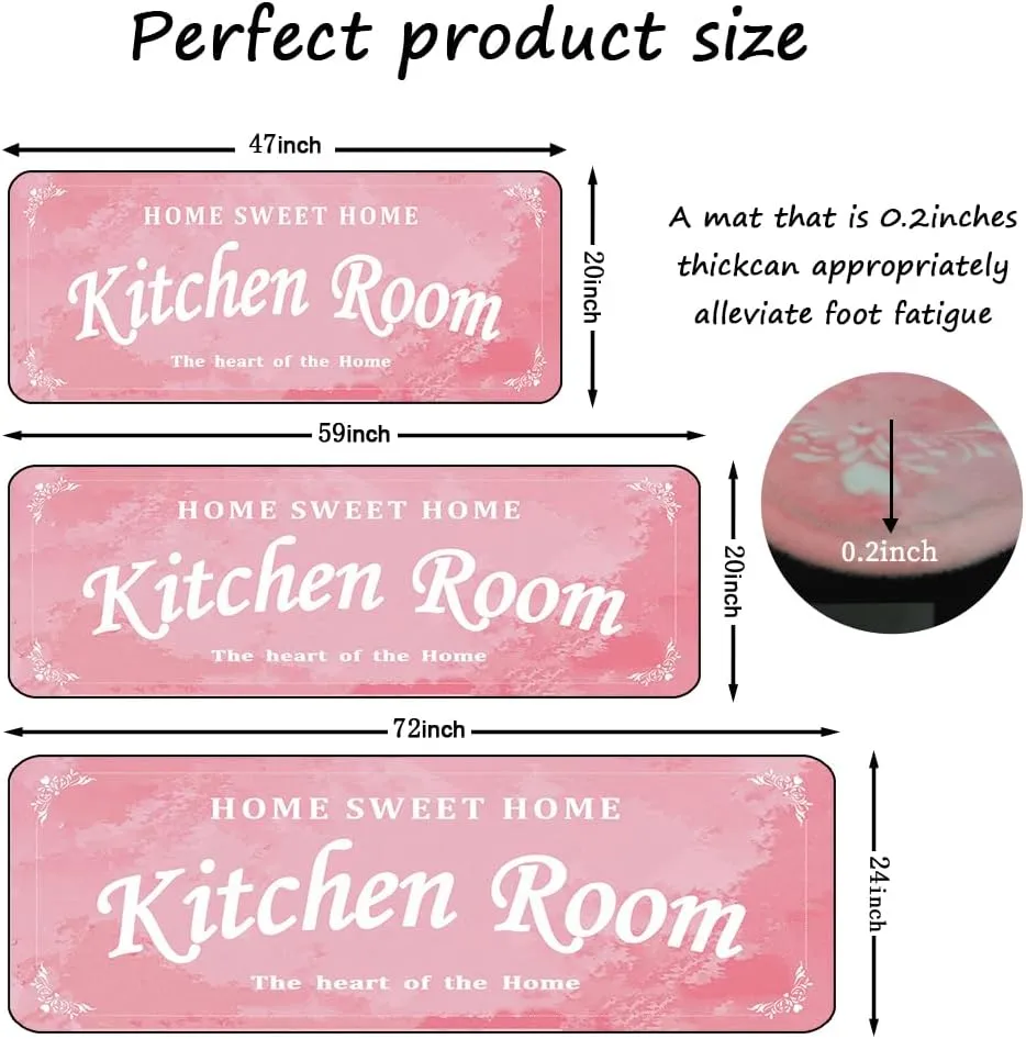 Kitchen Rug Pink Anti-Fatigue Kitchen Floor Mat – Non-Slip, Cushioned Comfort, Waterproof, Stylish Design, Perfect for Kitchen, Laundry Room, and Entryway 24x72 inch