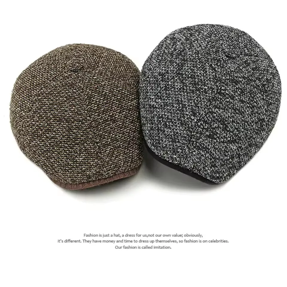 Knitted Flat Cap with EarFlaps - Fushia