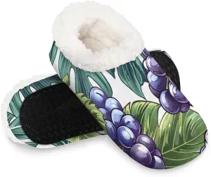 KOBLEN Leaves Grapes Slippers for Women House Shoes with Fleece Lining Wide Comfy Full Slippers Lightweight Cozy Loafer with Rubber Sole Unisex Slippers Adults for Indoor Outdoor
