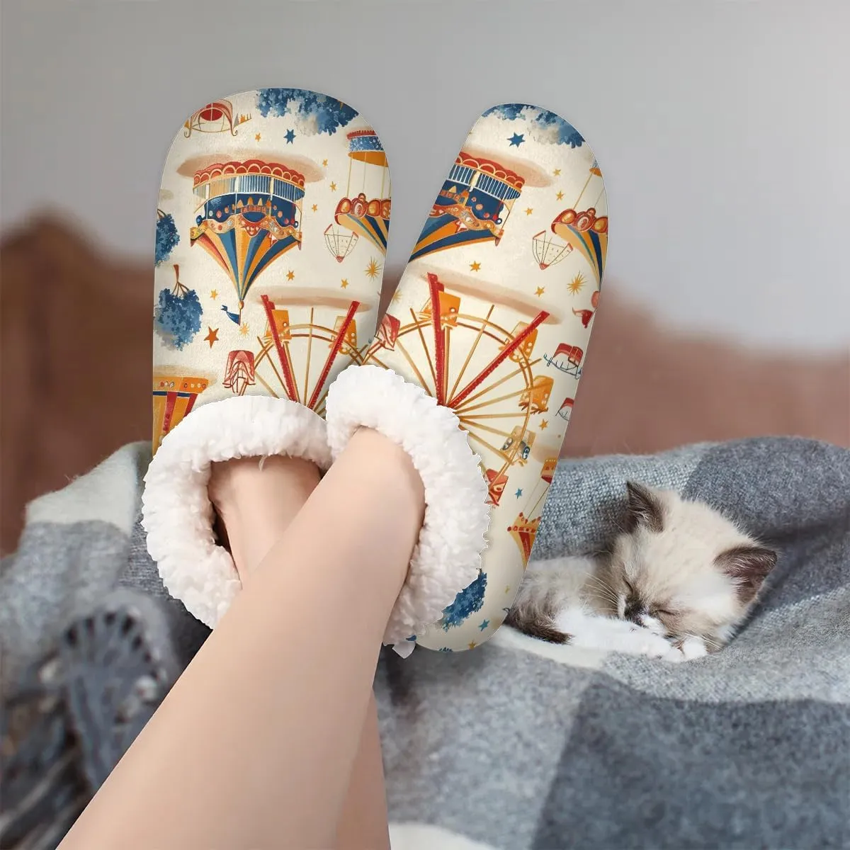 KOBLEN Playground Slippers for Women House Shoes with Fleece Lining Wide Comfy Full Slippers Lightweight Cozy Loafer with Rubber Sole Unisex Slippers Adults for Indoor Outdoor
