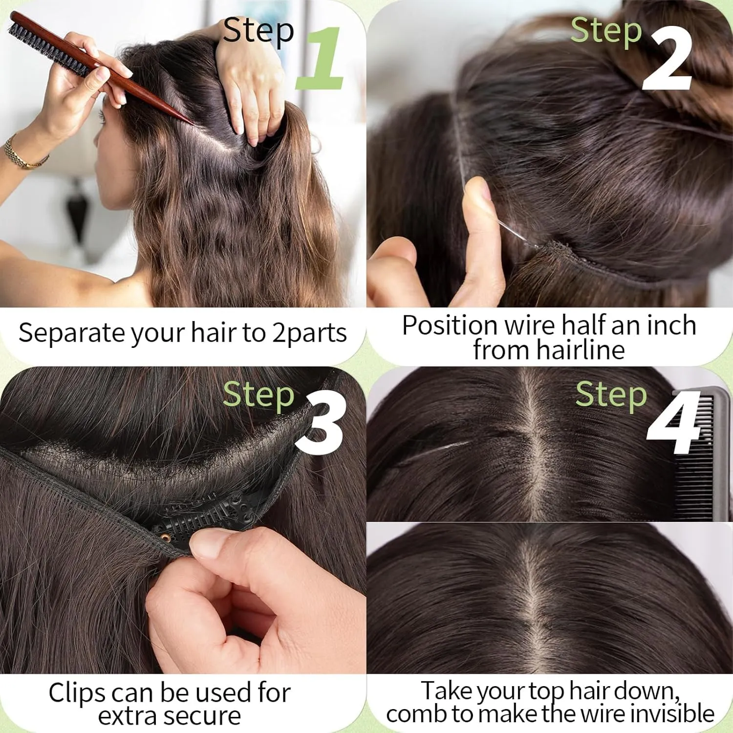 KooKaStyle Invisible Wire Hair Extensions with Transparent Headband Adjustable Size 4 Secure Clips Long Wavy Highlight Synthetic Hairpieces 20 Inch Balayage Chocolate Brown to Caramel Blonde for Women