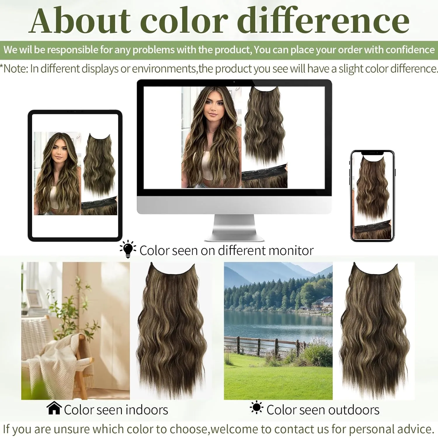 KooKaStyle Invisible Wire Hair Extensions with Transparent Headband Adjustable Size 4 Secure Clips Long Wavy Highlight Synthetic Hairpieces 20 Inch Balayage Chocolate Brown to Caramel Blonde for Women