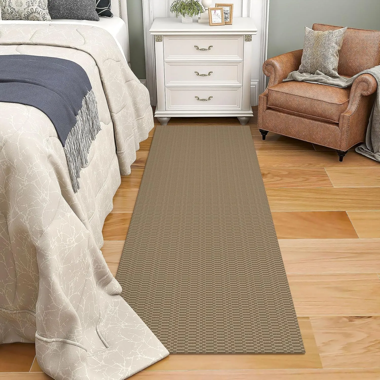 KOZYFLY Washable Runner Rug 2x6 Ft Runners for Hallways Kitchen Runners with Rubber Backing Braided Cotton Entryway Runner Indoor, Carpet for Hallway Kitchen Entryway Bedroom, Beige/Khaki