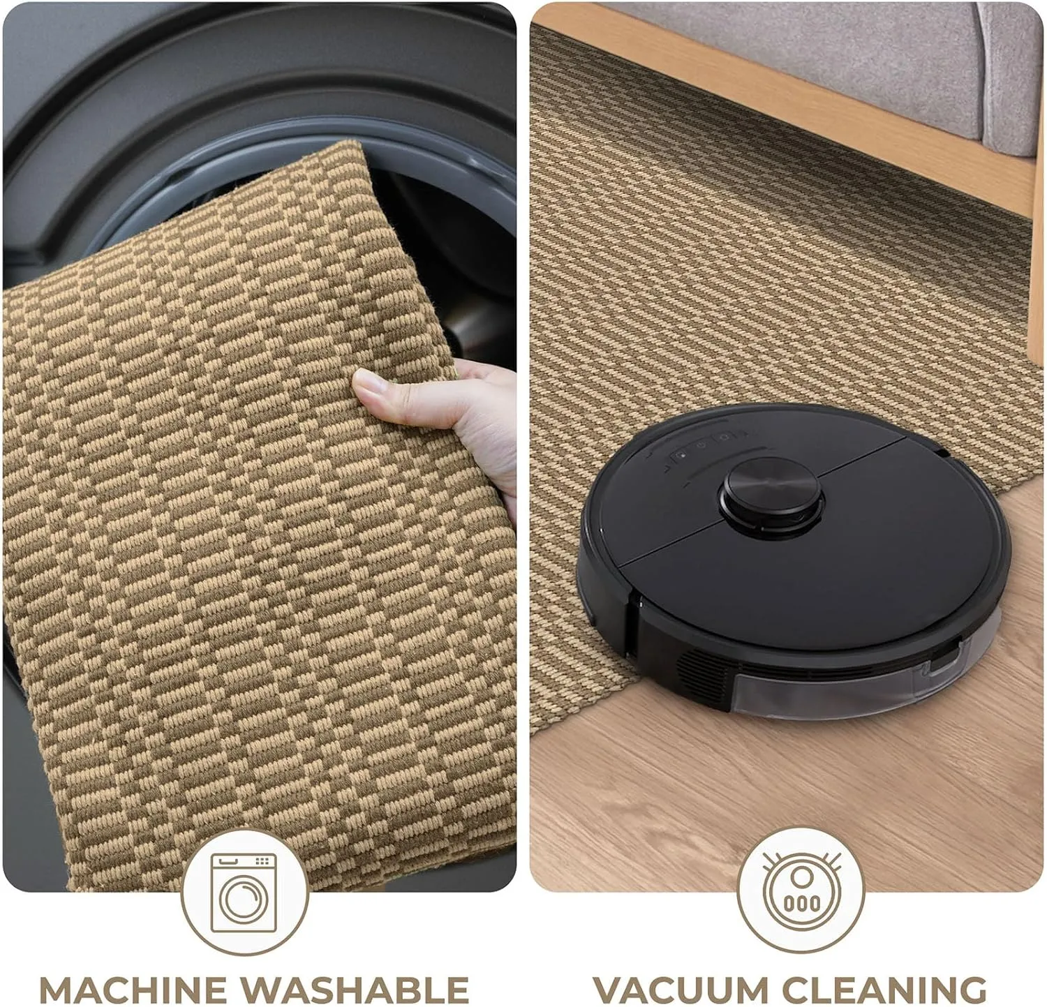 KOZYFLY Washable Runner Rug 2x6 Ft Runners for Hallways Kitchen Runners with Rubber Backing Braided Cotton Entryway Runner Indoor, Carpet for Hallway Kitchen Entryway Bedroom, Beige/Khaki