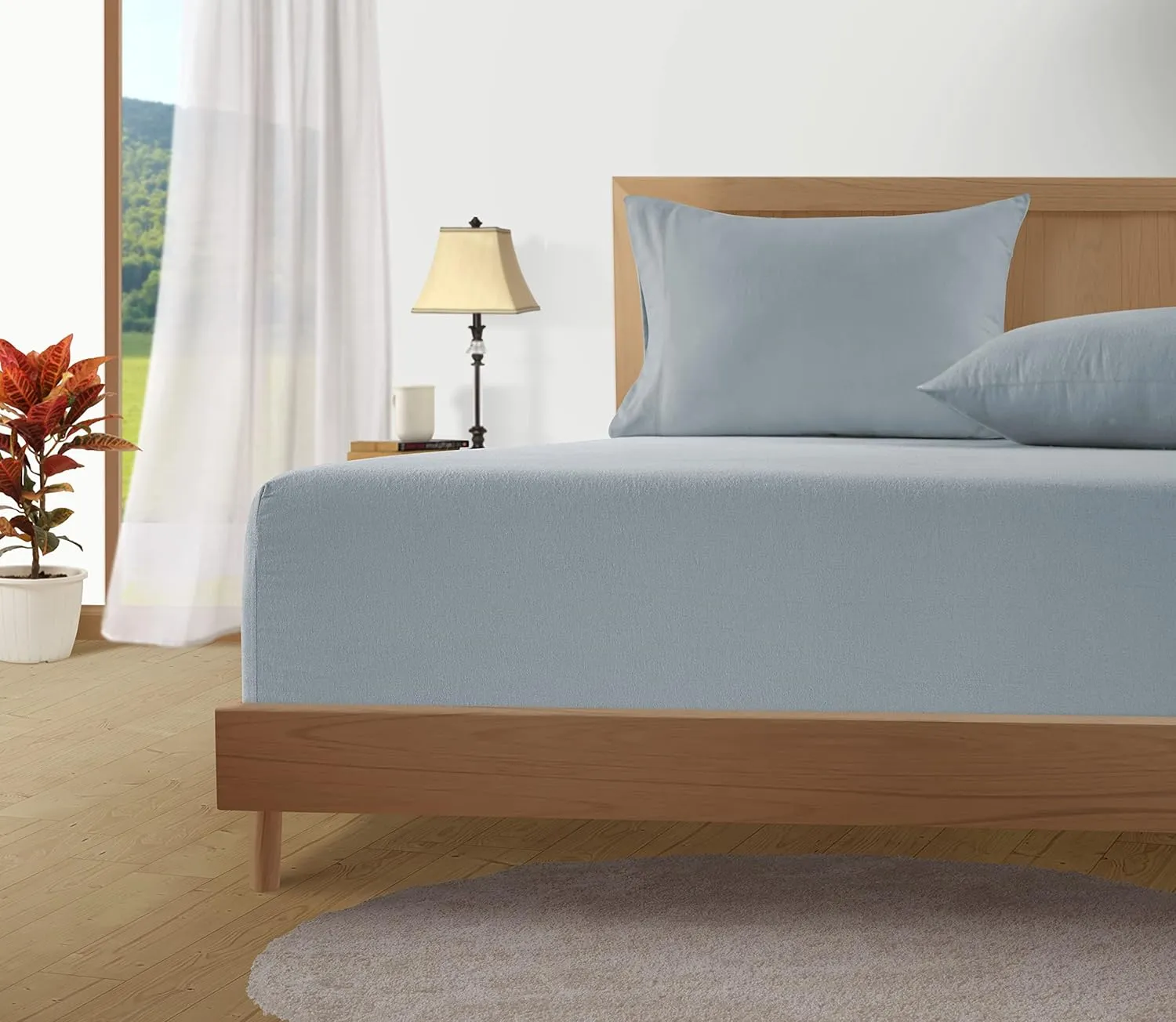 LANE LINEN 100% Cotton Flannel Sheets Twin Size - Brushed for Extra Softness - Lightweight Twin Size Cotton Sheets Set - Warm & Cozy Flannel Bed Sheets, 15" Deep Pocket Twin Sheets - French Blue