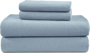 LANE LINEN 100% Cotton Flannel Sheets Twin Size - Brushed for Extra Softness - Lightweight Twin Size Cotton Sheets Set - Warm & Cozy Flannel Bed Sheets, 15" Deep Pocket Twin Sheets - French Blue