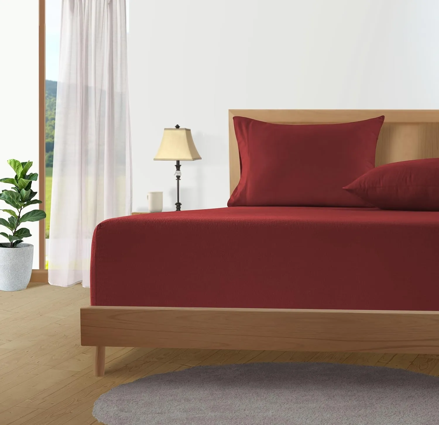 LANE LINEN 100% Cotton Queen Flannel Sheets - Brushed for Extra Softness - Queen Size 100% Cotton Sheets Queen Size Bed Set - Warm & Cozy Flannel Winter Bed Sheets, 15" Deep Pocket - Rust Red