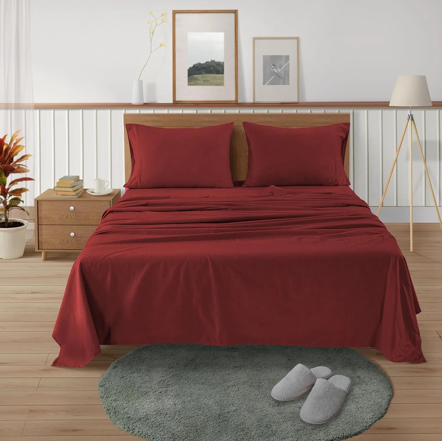 LANE LINEN 100% Cotton Queen Flannel Sheets - Brushed for Extra Softness - Queen Size 100% Cotton Sheets Queen Size Bed Set - Warm & Cozy Flannel Winter Bed Sheets, 15" Deep Pocket - Rust Red