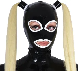 Latex Hood Rubber Head Mask Latex Head Cover Back Zipper with Double Ponytail Handmade for Unisex Club Wear