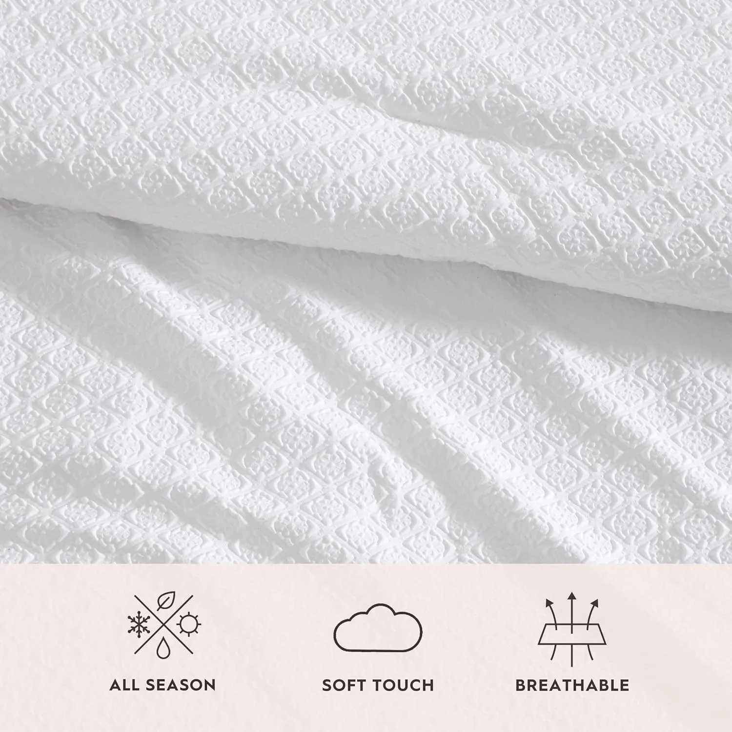 Laura Ashley - Full Comforter Set, Embossed Diamond Textured Bonus Bed Set, Includes Comforter, Shams, Bed Sheets and Decorative Pillow, Dorm Essentials (Margaret White)