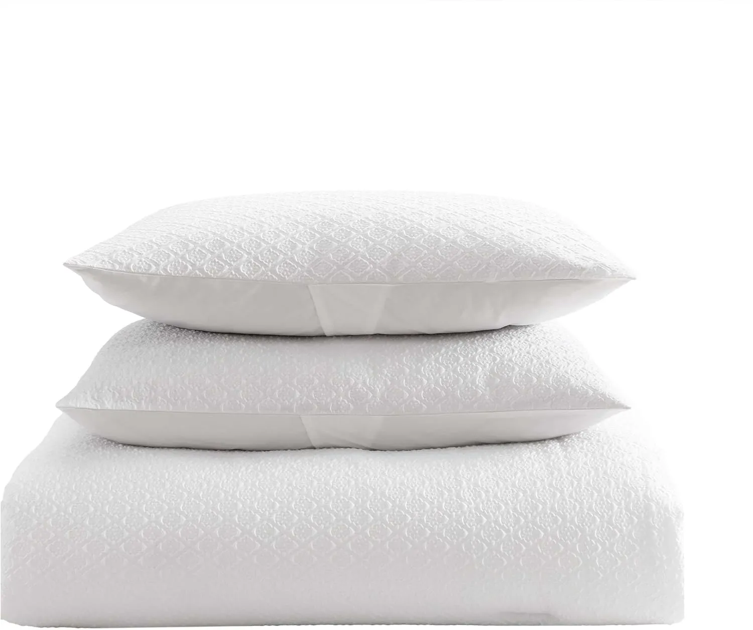 Laura Ashley - Full Comforter Set, Embossed Diamond Textured Bonus Bed Set, Includes Comforter, Shams, Bed Sheets and Decorative Pillow, Dorm Essentials (Margaret White)