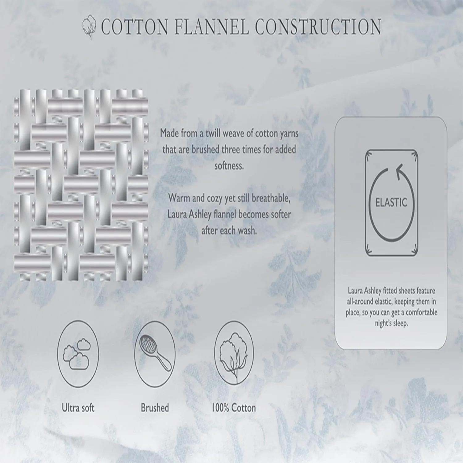 Laura Ashley - Full Sheet Set, Cotton Flannel Bedding, Brushed for Extra Softness & Comfort (Cloud Grey, Full)