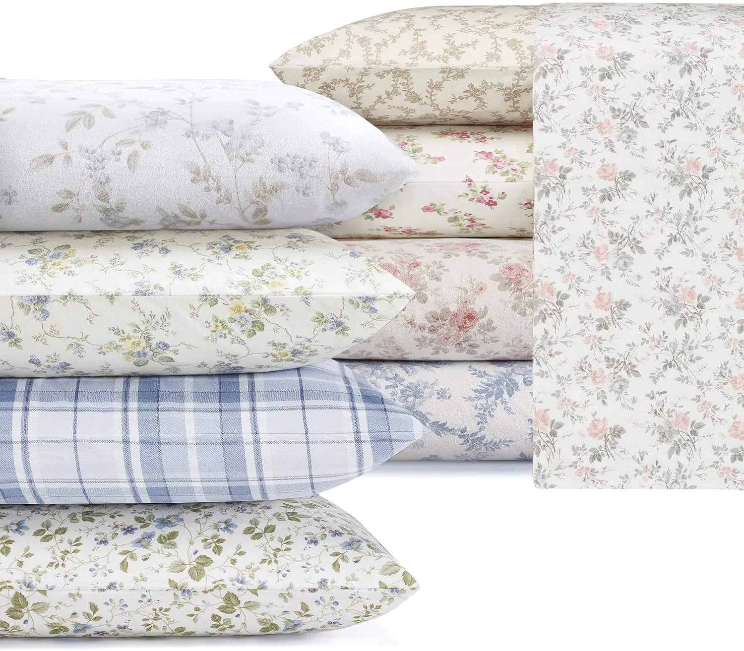 Laura Ashley Home - Queen Sheets, Cotton Flannel Bedding Set, Brushed for Extra Softness & Comfort (Audrey, Queen)