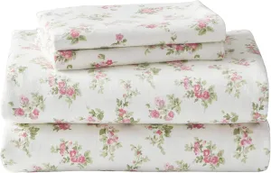 Laura Ashley Home - Queen Sheets, Cotton Flannel Bedding Set, Brushed for Extra Softness & Comfort (Audrey, Queen)