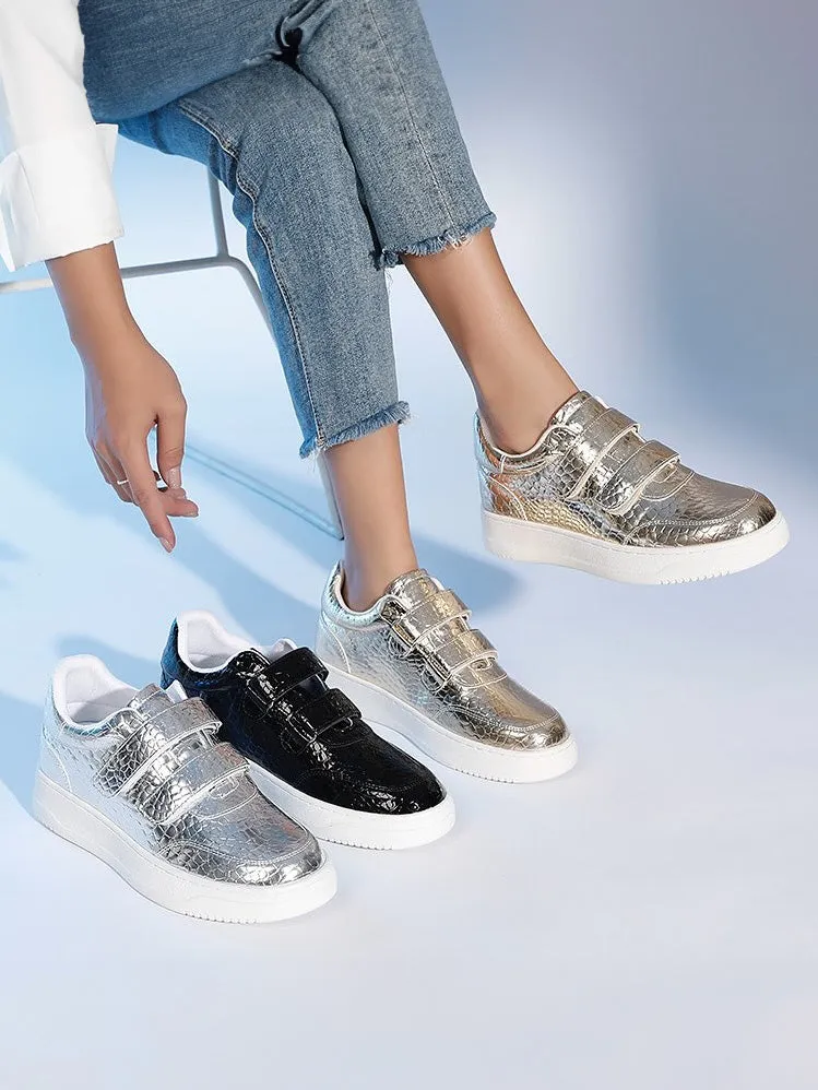 LAV-iSH Velcro Crocodile Sneaker LVSNKCRO - Silver