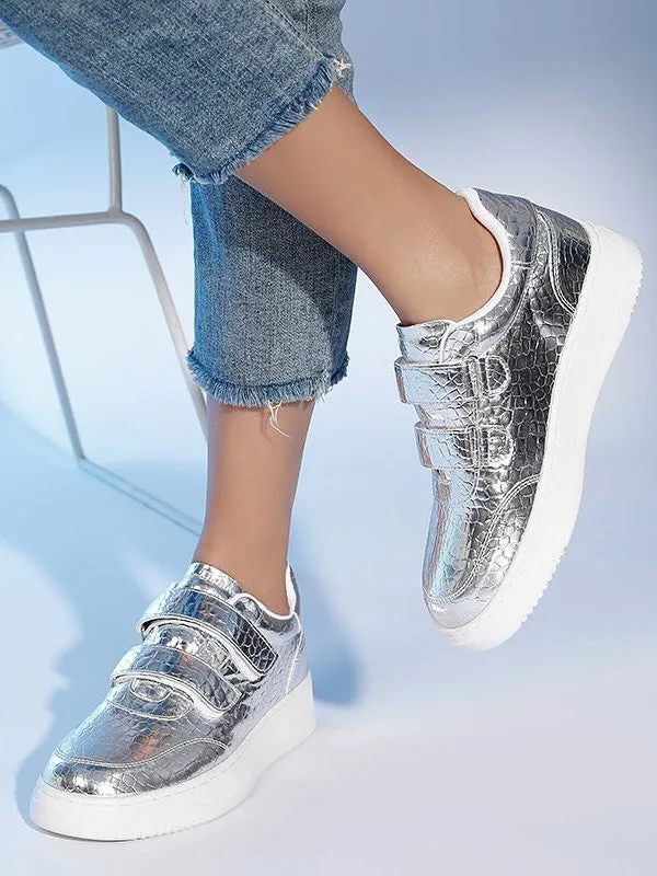 LAV-iSH Velcro Crocodile Sneaker LVSNKCRO - Silver