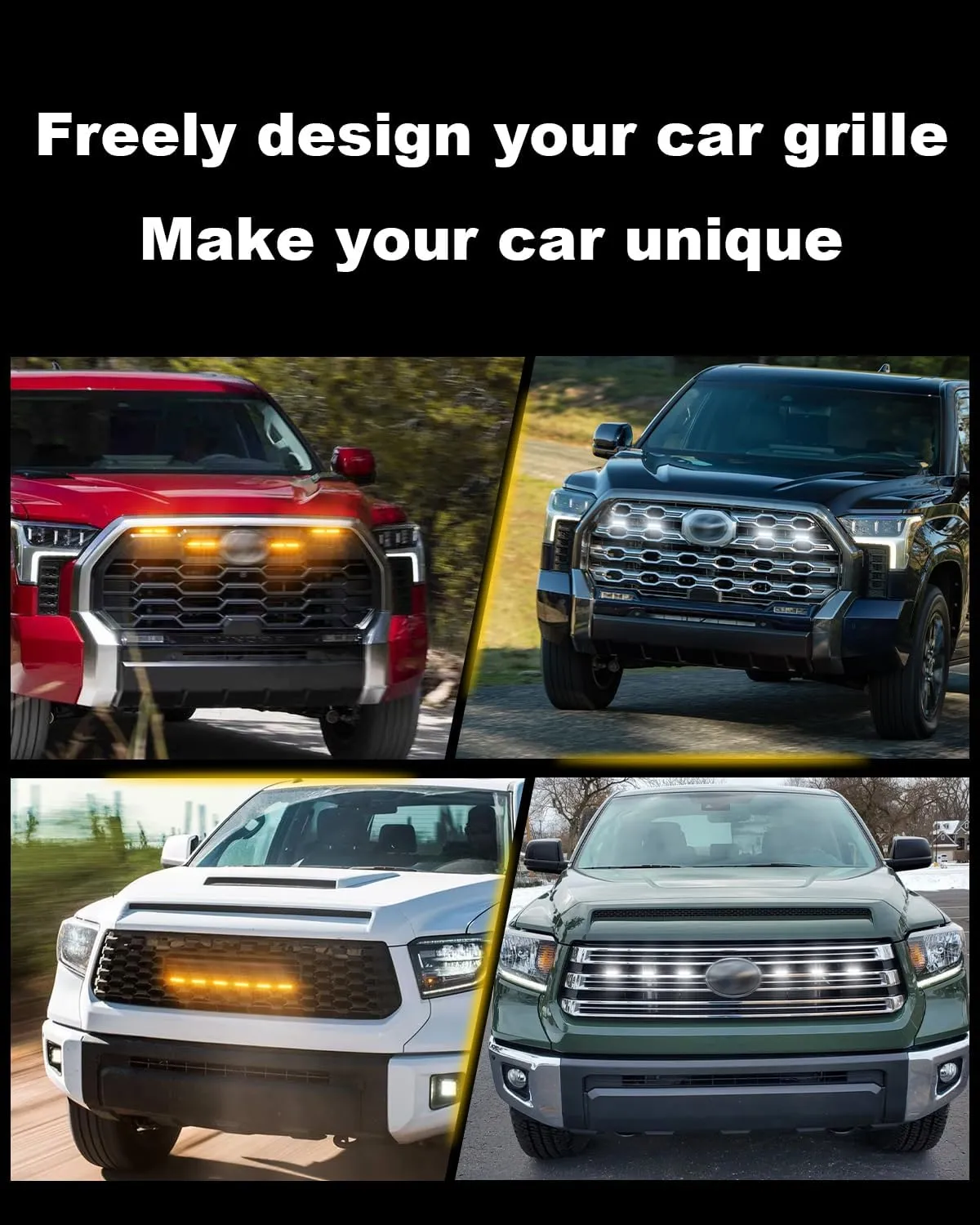 LED Front Grill Lights for 2019-2024 2025 Toyota Tundra Raptor Grille Warning lights Tundra Accessories (Amber Lights, 4)