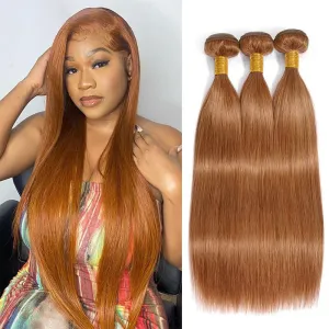 Light Brown Bundles Color 30 Straight Human Hair Bundles 24 26 28 inch Brazilian Virgin Remy Hair Extensions Brown Straight Bundle Double Weft Color 30 Human Hair