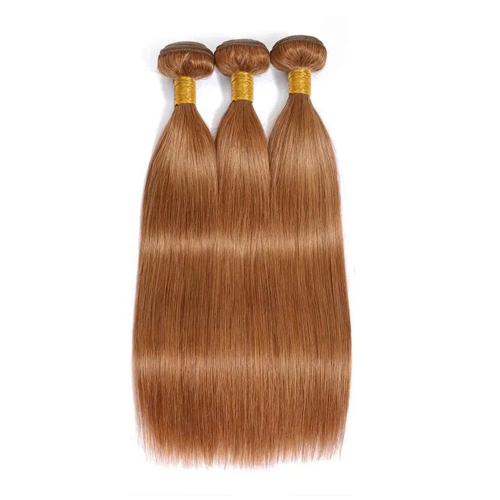 Light Brown Bundles Color 30 Straight Human Hair Bundles 24 26 28 inch Brazilian Virgin Remy Hair Extensions Brown Straight Bundle Double Weft Color 30 Human Hair