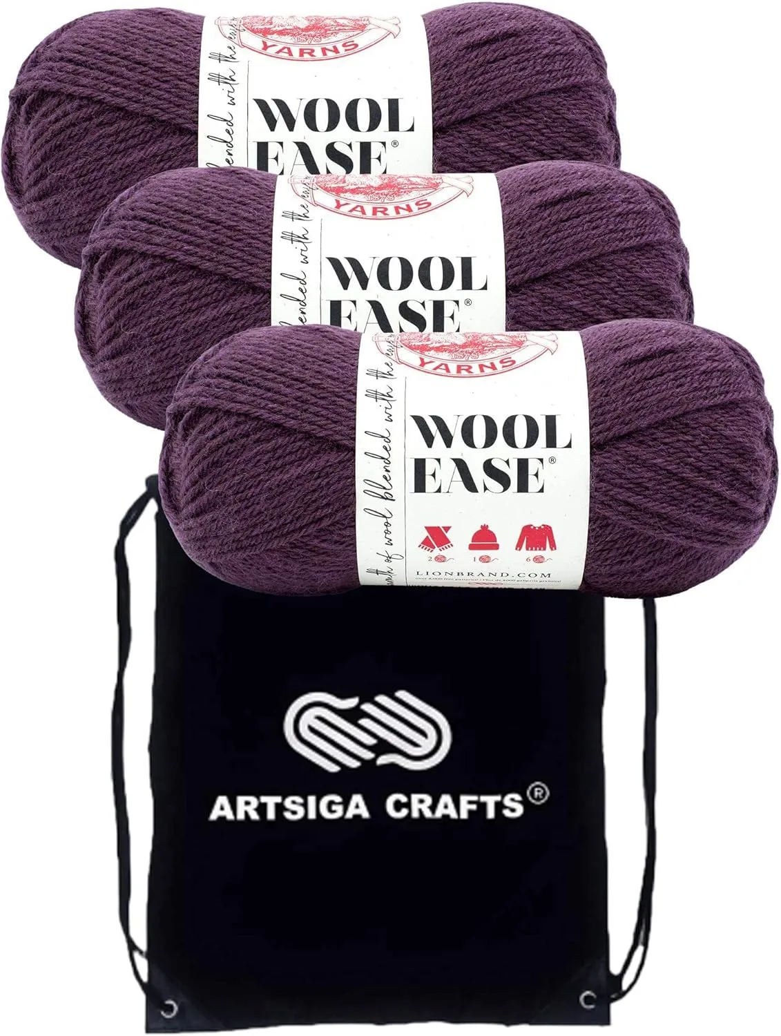 Lion Brand Wool Ease Raindrops 620-047 (3-Skeins - Same Dye Lot) Worsted Medium #4 Acrylic, Wool Yarn for Crocheting and Knitting with Project Bag