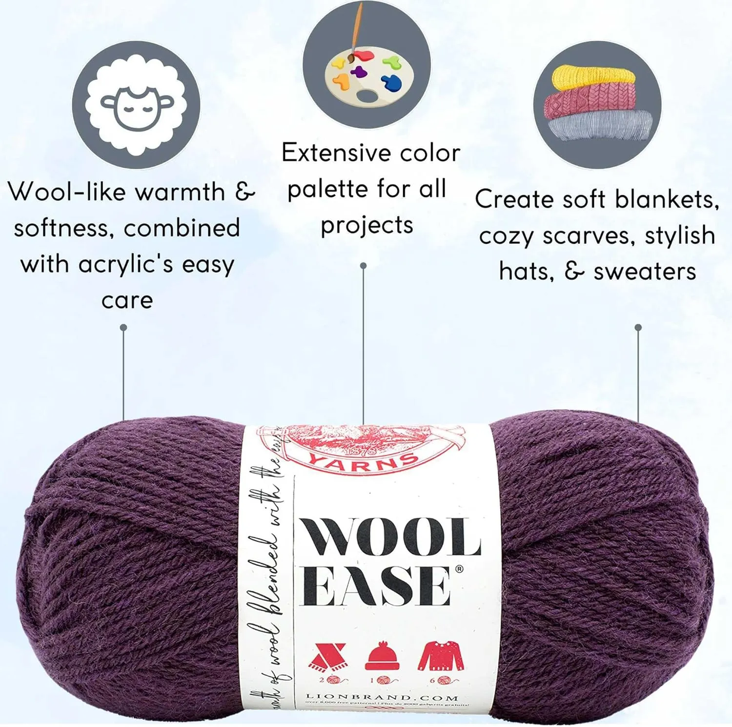 Lion Brand Wool Ease Raindrops 620-047 (3-Skeins - Same Dye Lot) Worsted Medium #4 Acrylic, Wool Yarn for Crocheting and Knitting with Project Bag