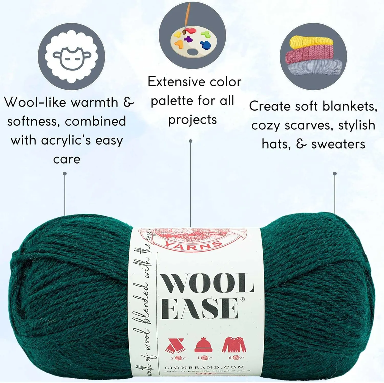 Lion Brand Wool Ease Rainforest 620-078 (3-Skeins - Same Dye Lot) Worsted Medium #4 Acrylic, Wool Yarn for Crocheting and Knitting with Project Bag