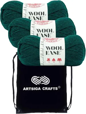 Lion Brand Wool Ease Rainforest 620-078 (3-Skeins - Same Dye Lot) Worsted Medium #4 Acrylic, Wool Yarn for Crocheting and Knitting with Project Bag
