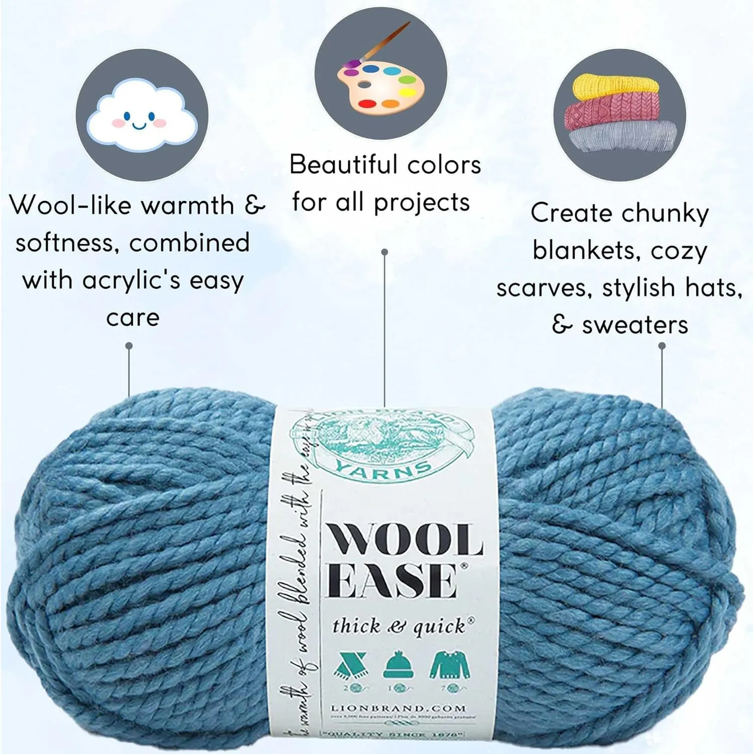 Lion Brand Wool Ease Thick & Quick Air Force 640-108 (6-Skeins - Same Dye Lot) #6 S Bulky Acrylic-Wool Yarn for Crocheting and Knitting with Project Bag