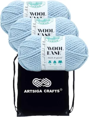 Lion Brand Wool Ease Thick & Quick Glacier 640-105 (3-Skeins - Same Dye Lot) #6 S Bulky Acrylic-Wool Yarn for Crocheting and Knitting with Project Bag