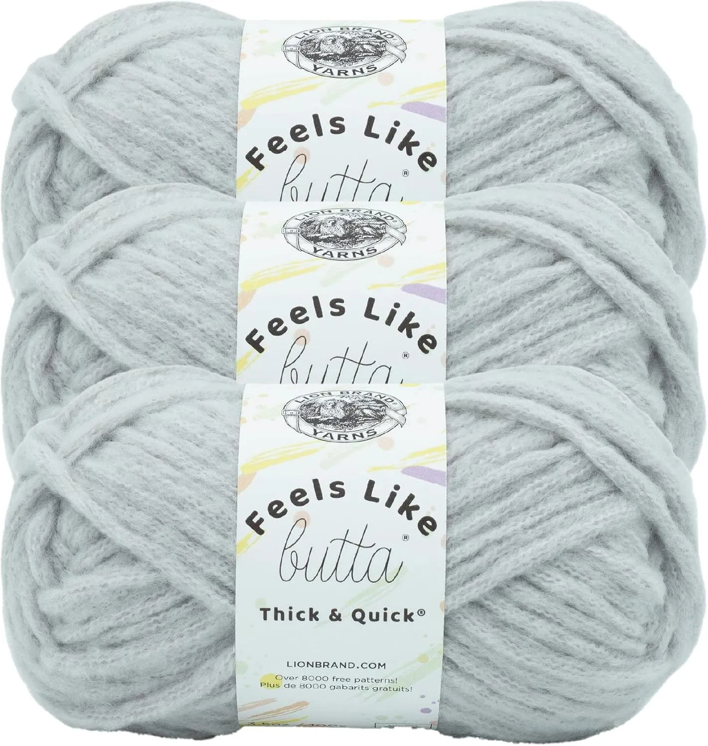 Lion Brand Yarn Feels Like Butta Thick & Quick Super Bulky Yarn for Knitting, 3 Pack, Quiet Grey